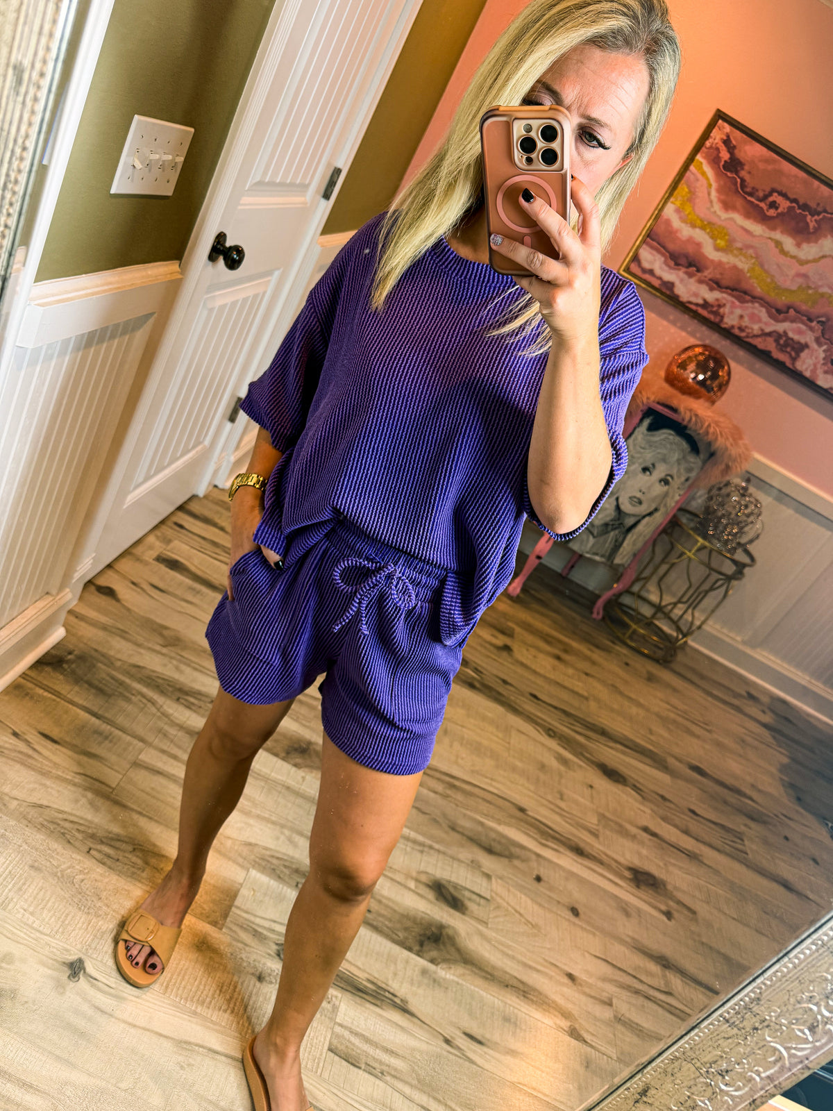 Ribbed Shorts Set-Purple