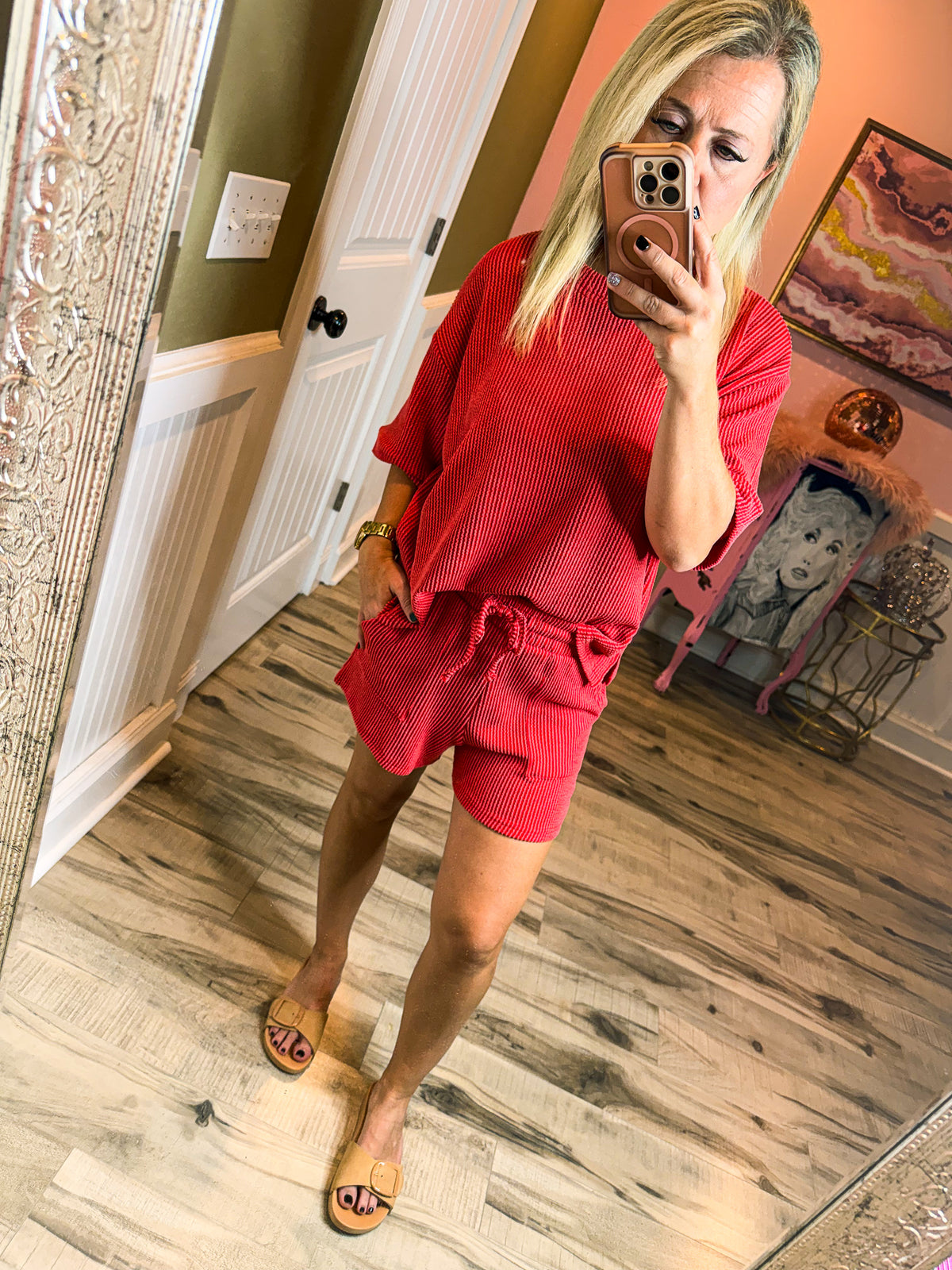 Ribbed Shorts Set-Red