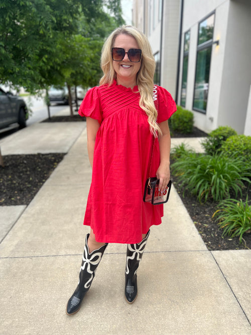 Red She & Sky Pleated Dress