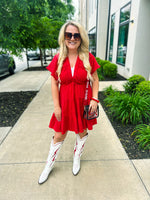 Washed V-Neck Red Dress