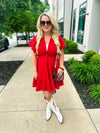 Washed V-Neck Red Dress