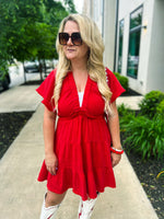 Washed V-Neck Red Dress