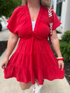 Washed V-Neck Red Dress