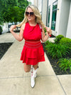 Open Back Mini Romper Dress-Red
