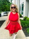 Open Back Mini Romper Dress-Red