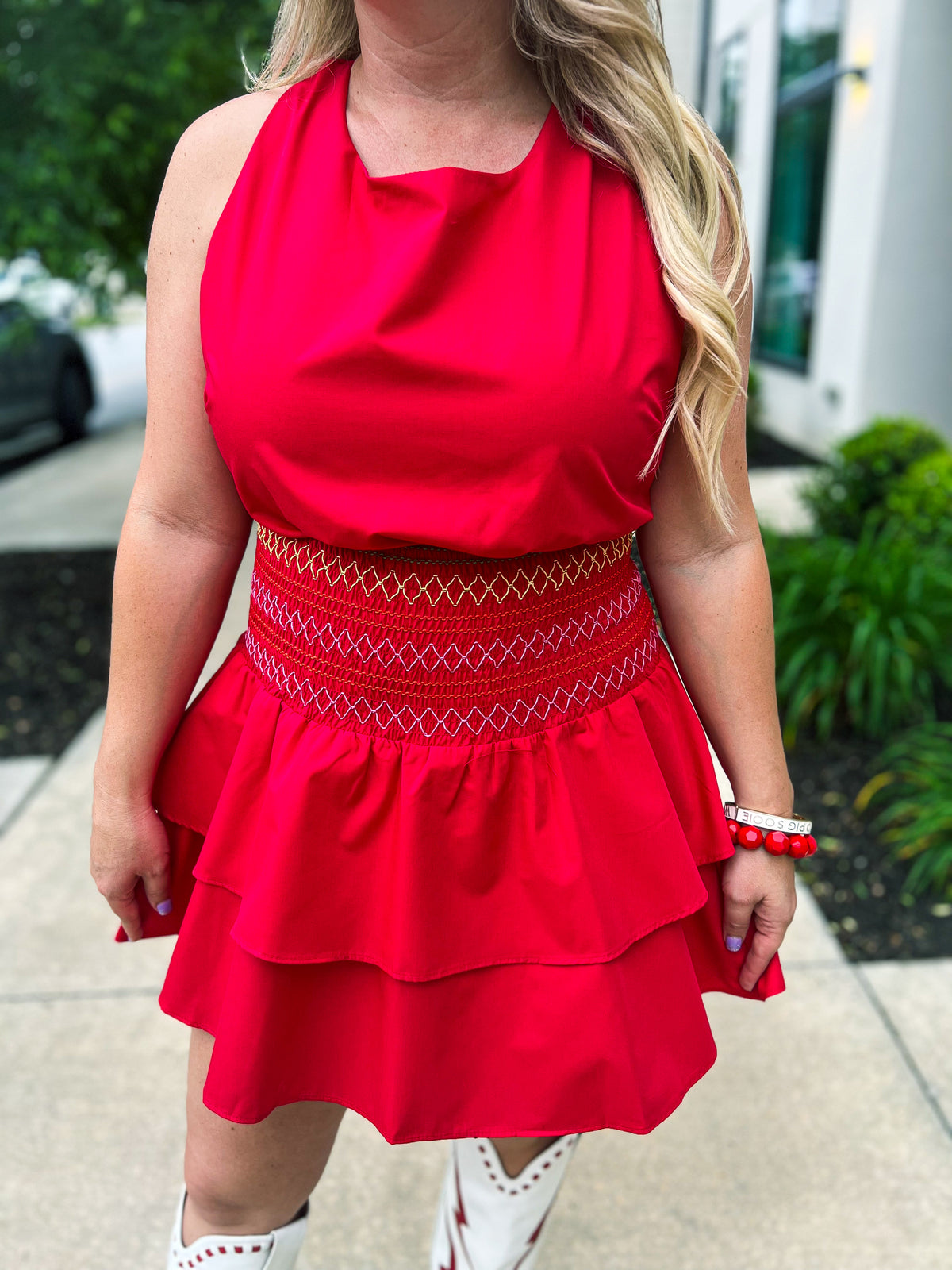 Open Back Mini Romper Dress-Red