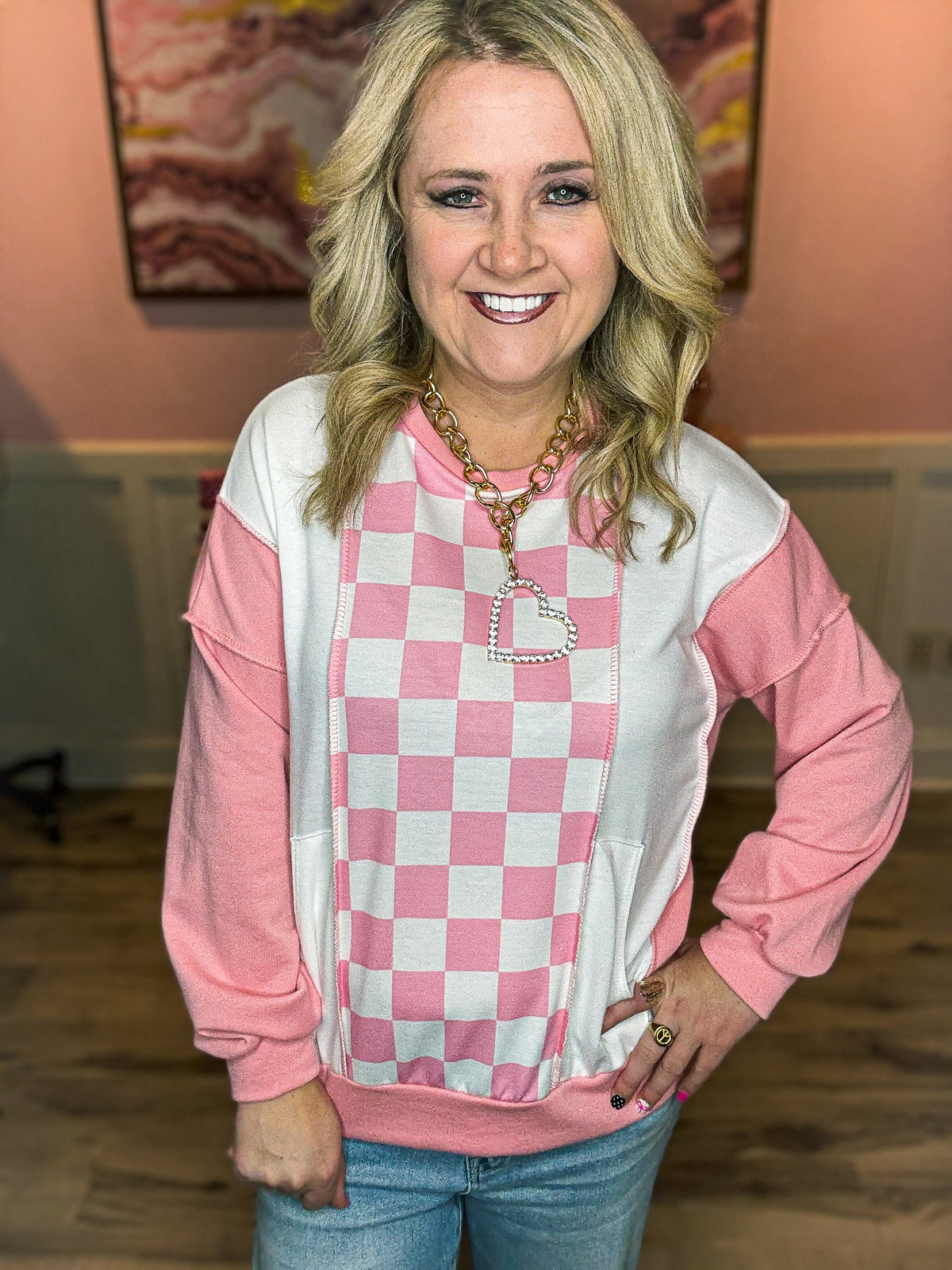 Pink Checkered Top-7th Ray