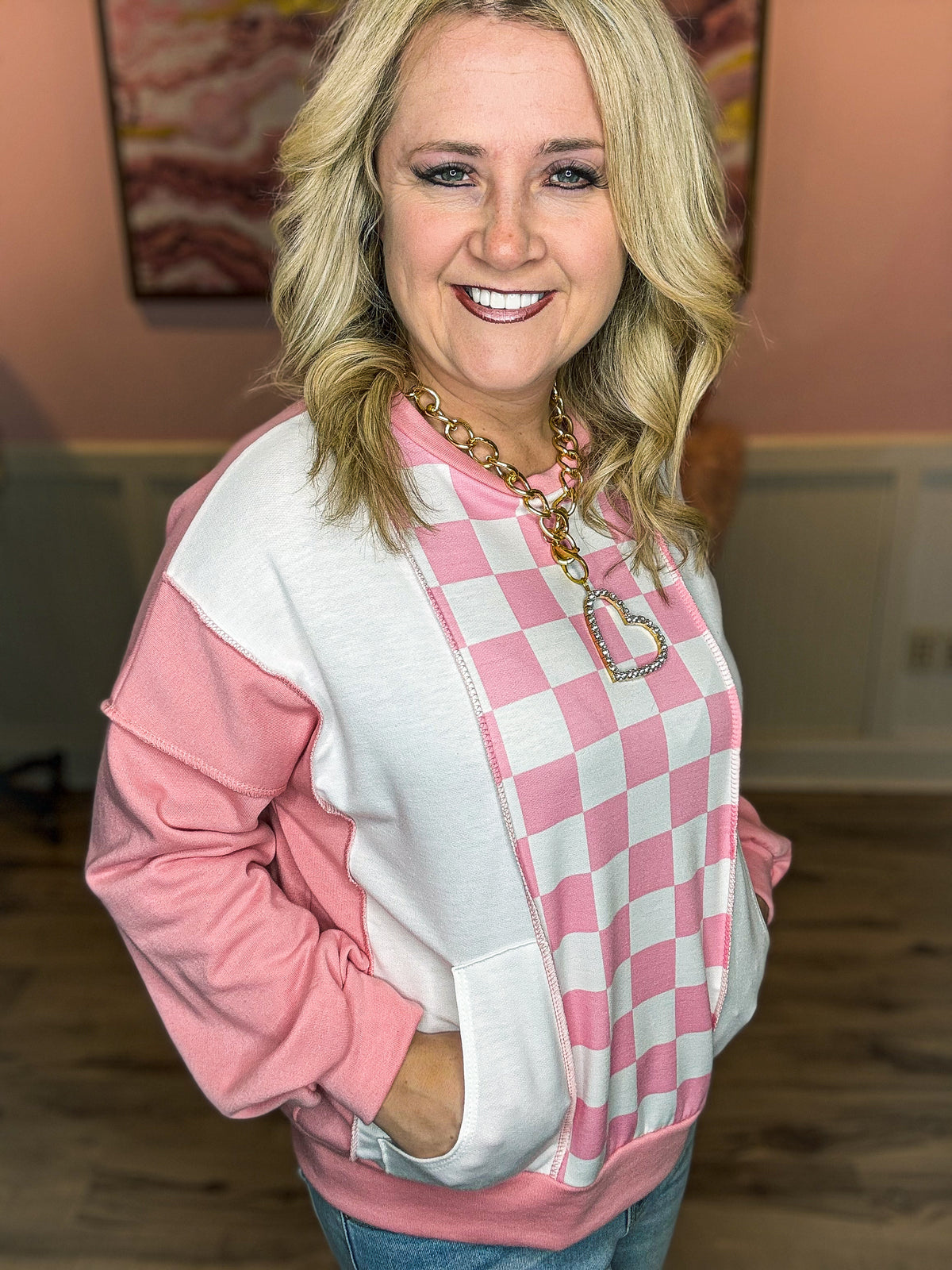 Pink Checkered Top-7th Ray