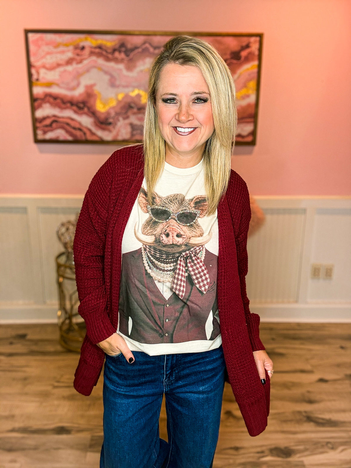 Maroon Waffle Knit Cardigan-Zenana