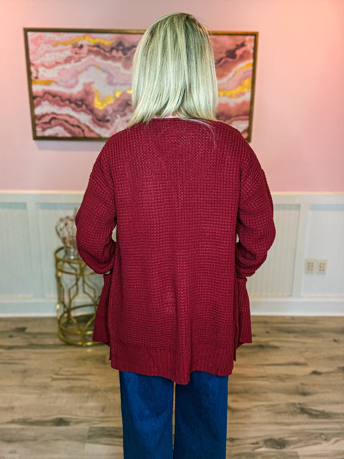 Maroon Waffle Knit Cardigan-Zenana