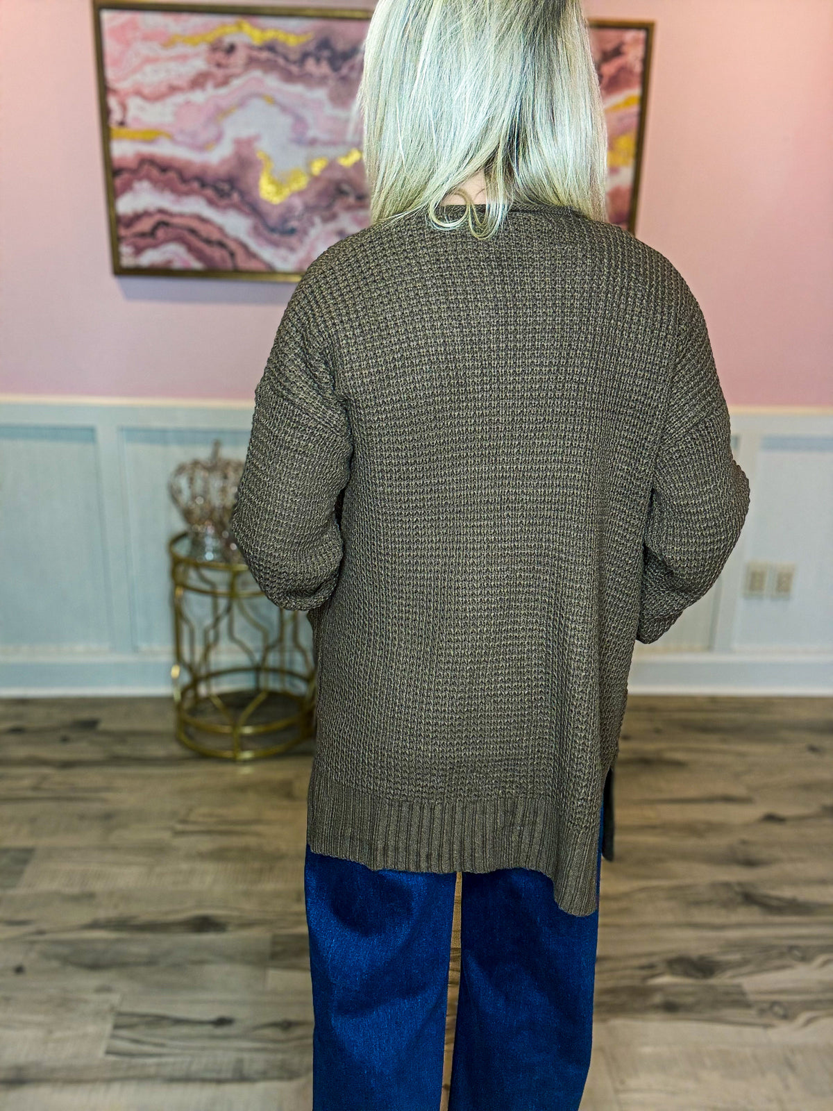 Brown Waffle Knit Cardigan-Zenana