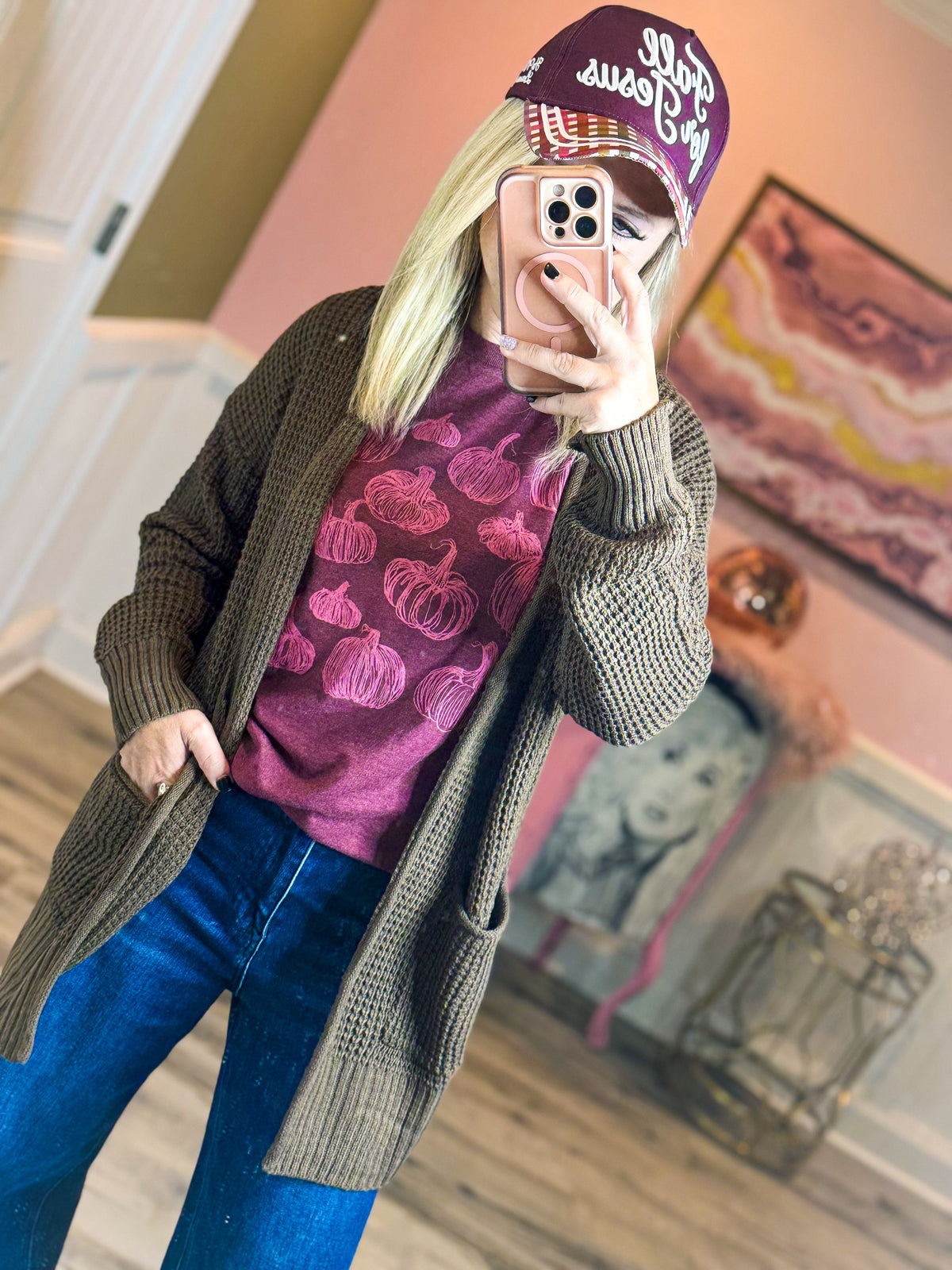 Brown Waffle Knit Cardigan-Zenana