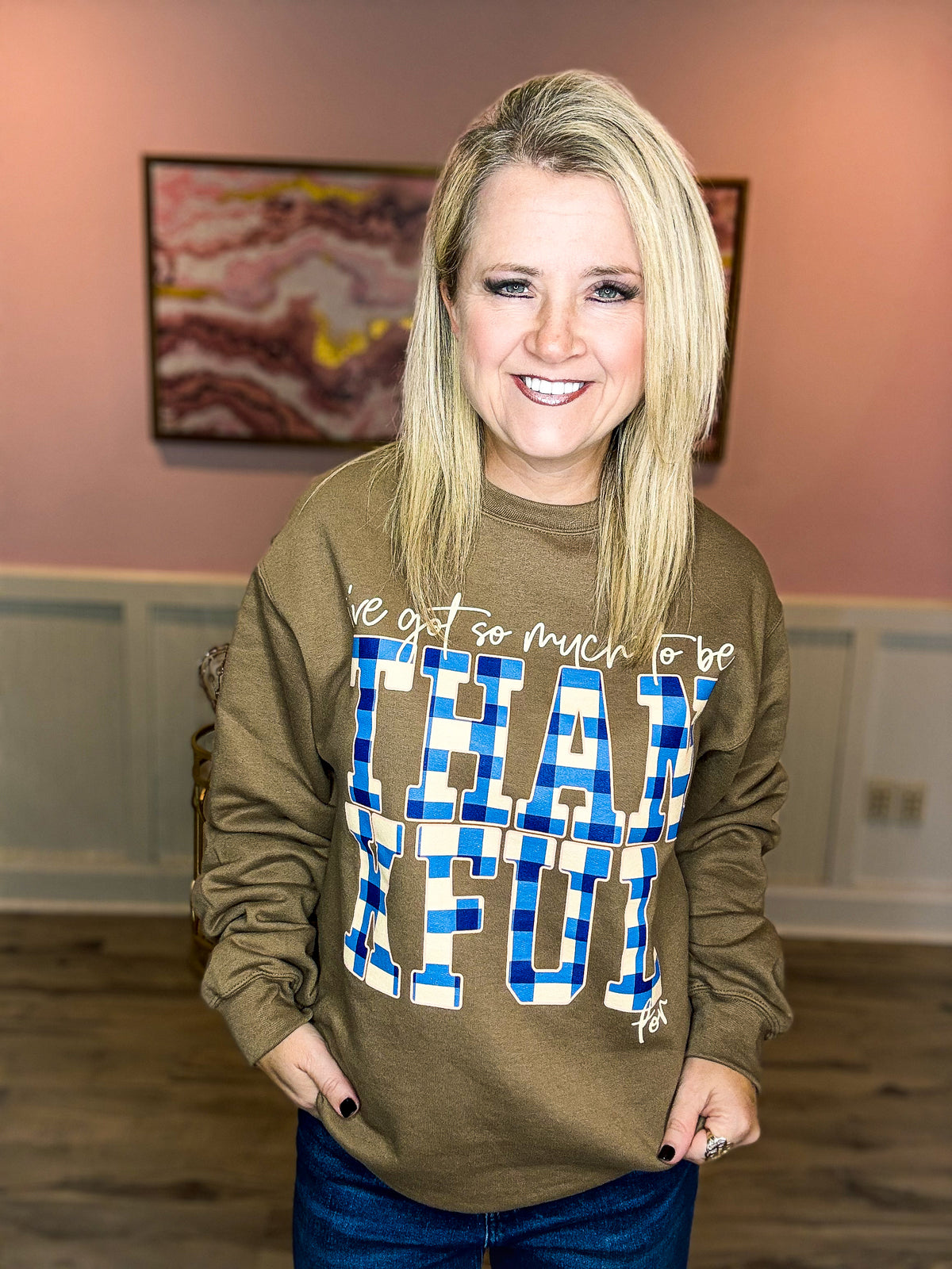 Brown Thankful Plaid Sweatshirt