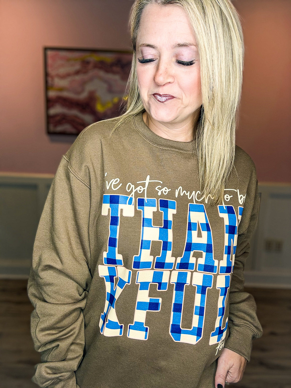 Brown Thankful Plaid Sweatshirt