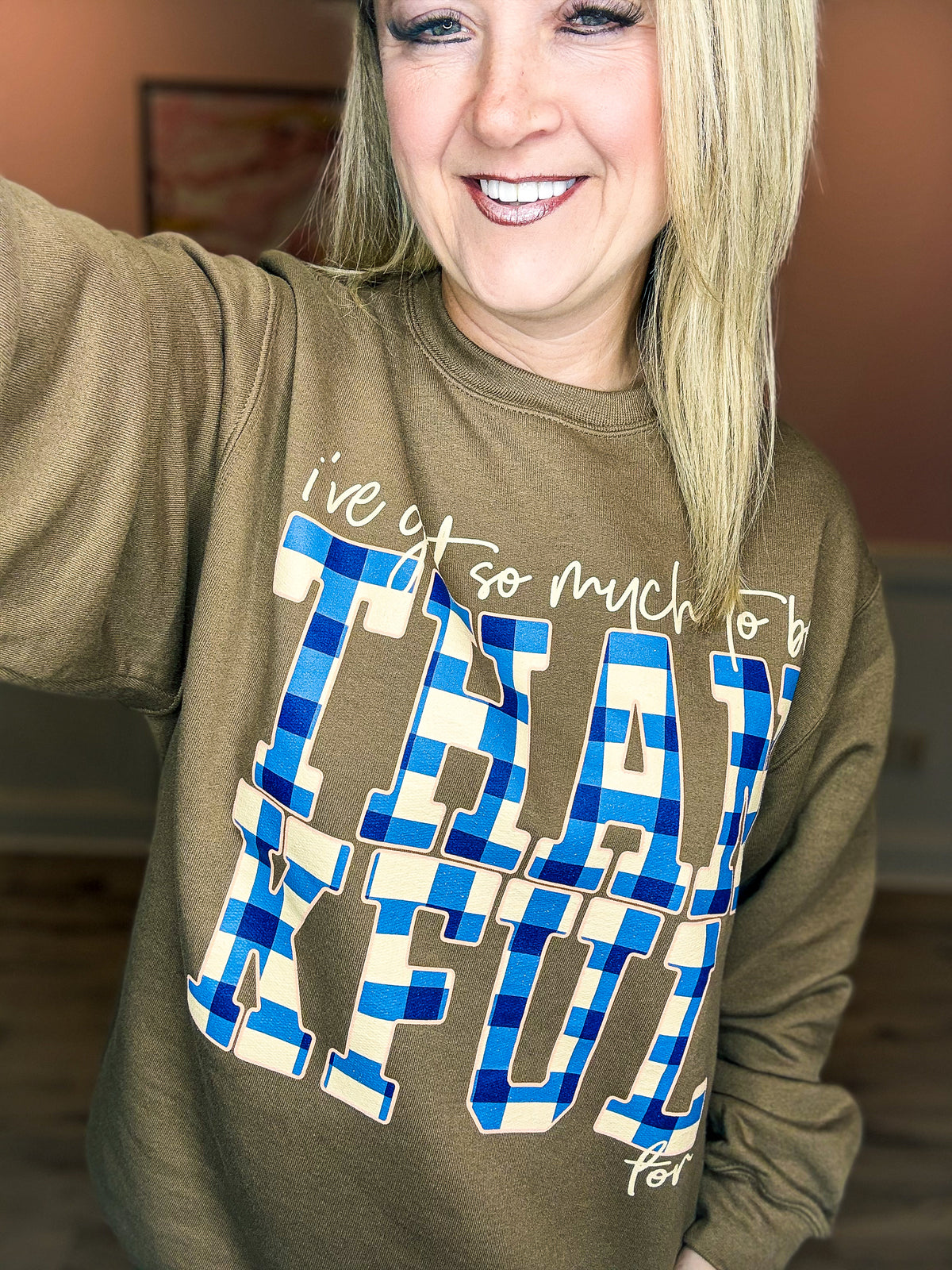 Brown Thankful Plaid Sweatshirt