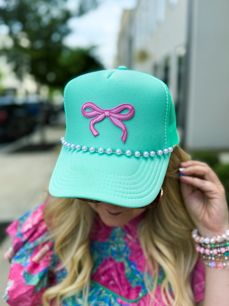 Mint Bow Cap with Chain