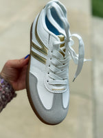 White Sneakers with Gold Trim