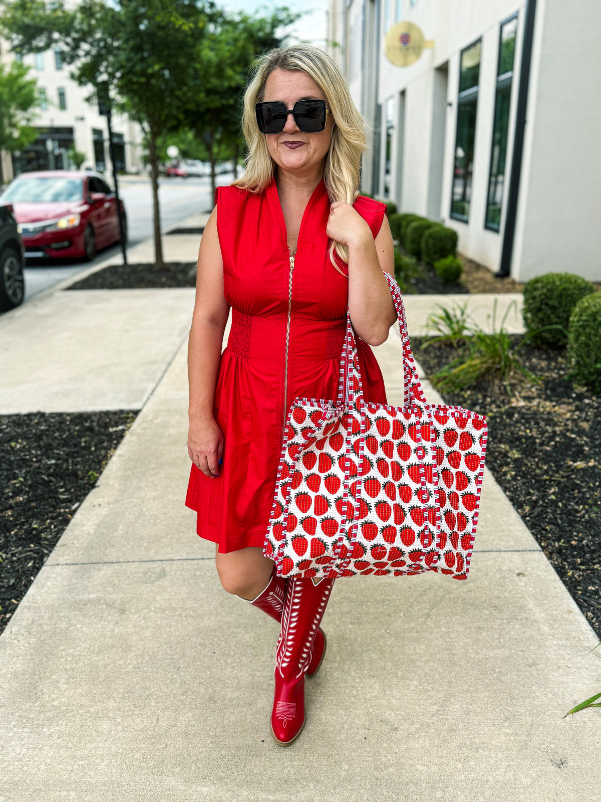 Red Front Zip Dress-Umgee
