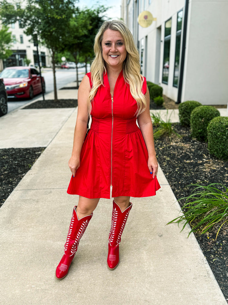 Red Front Zip Dress-Umgee