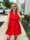 Red Front Zip Dress-Umgee