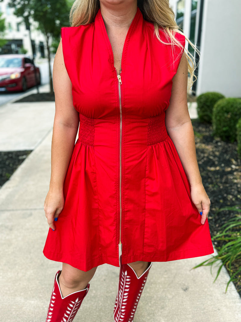 Red Front Zip Dress-Umgee