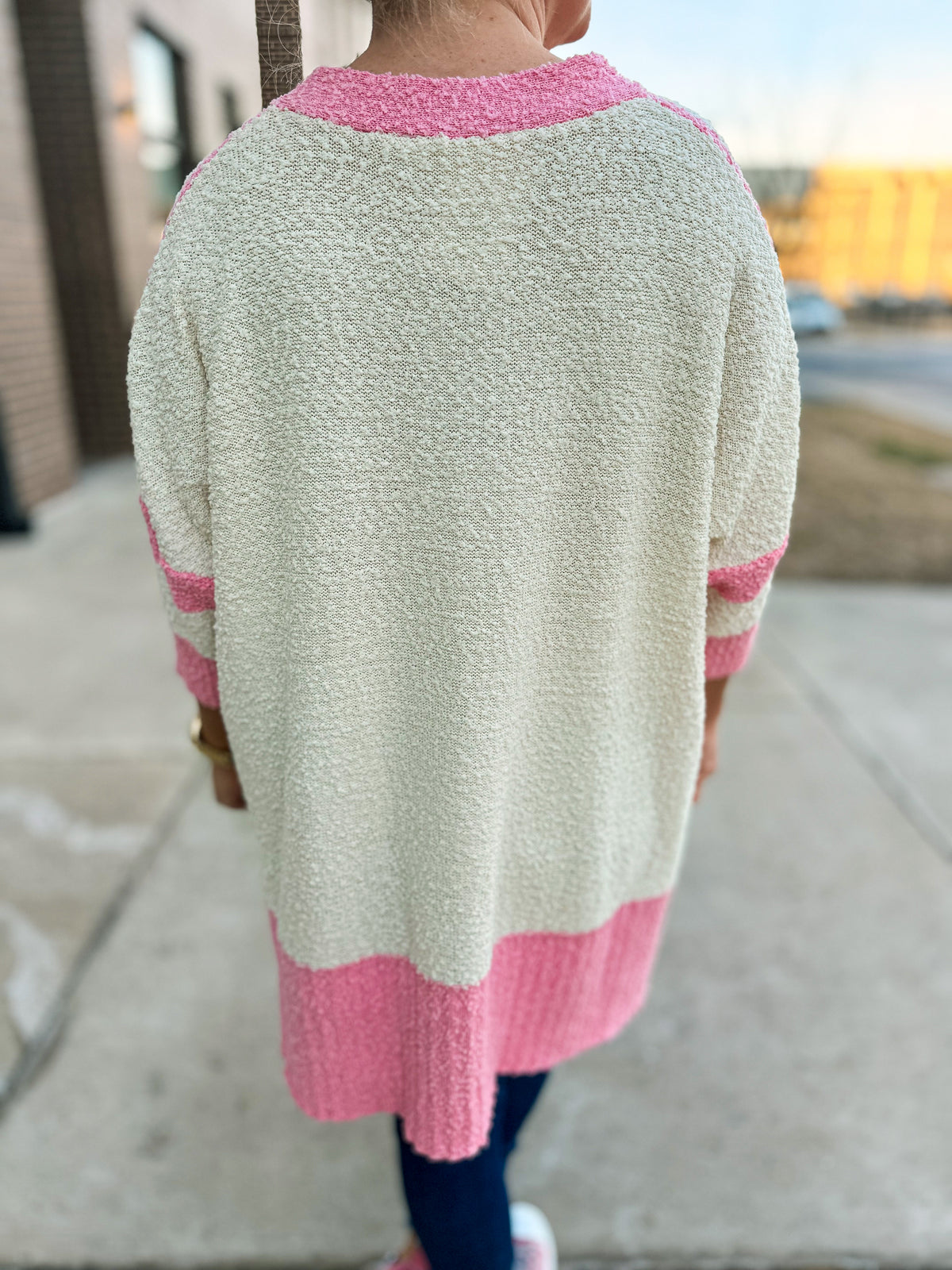 Haptics Striped Cardigan-Pink