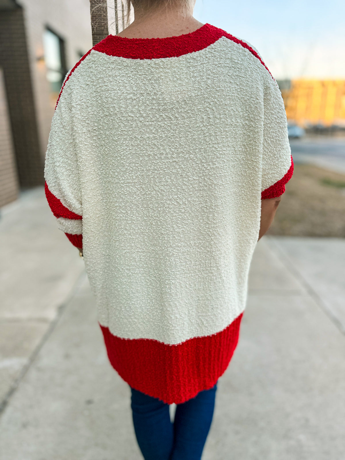 Haptics Striped Cardigan-Red