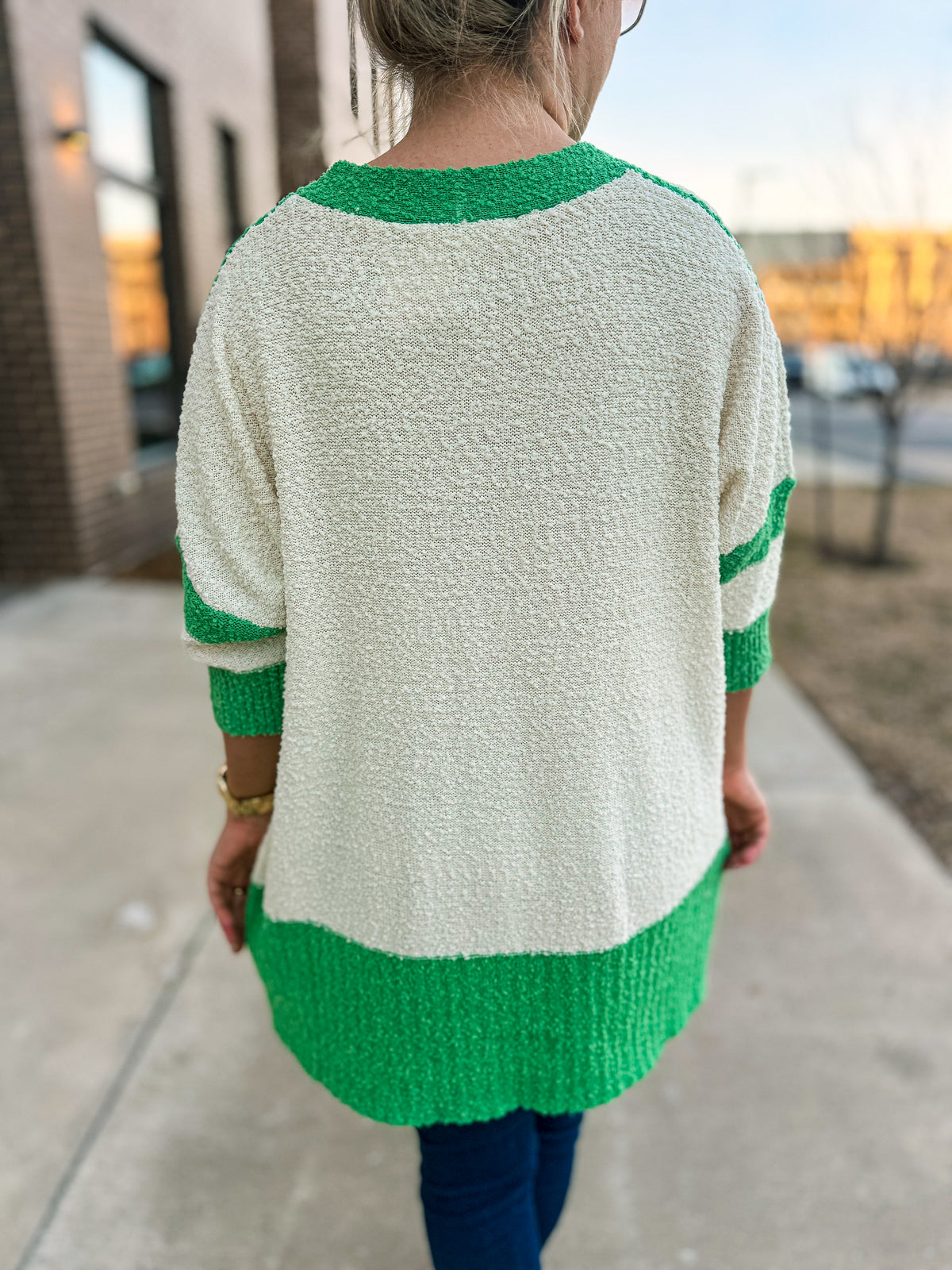 Haptics Striped Cardigan-Green