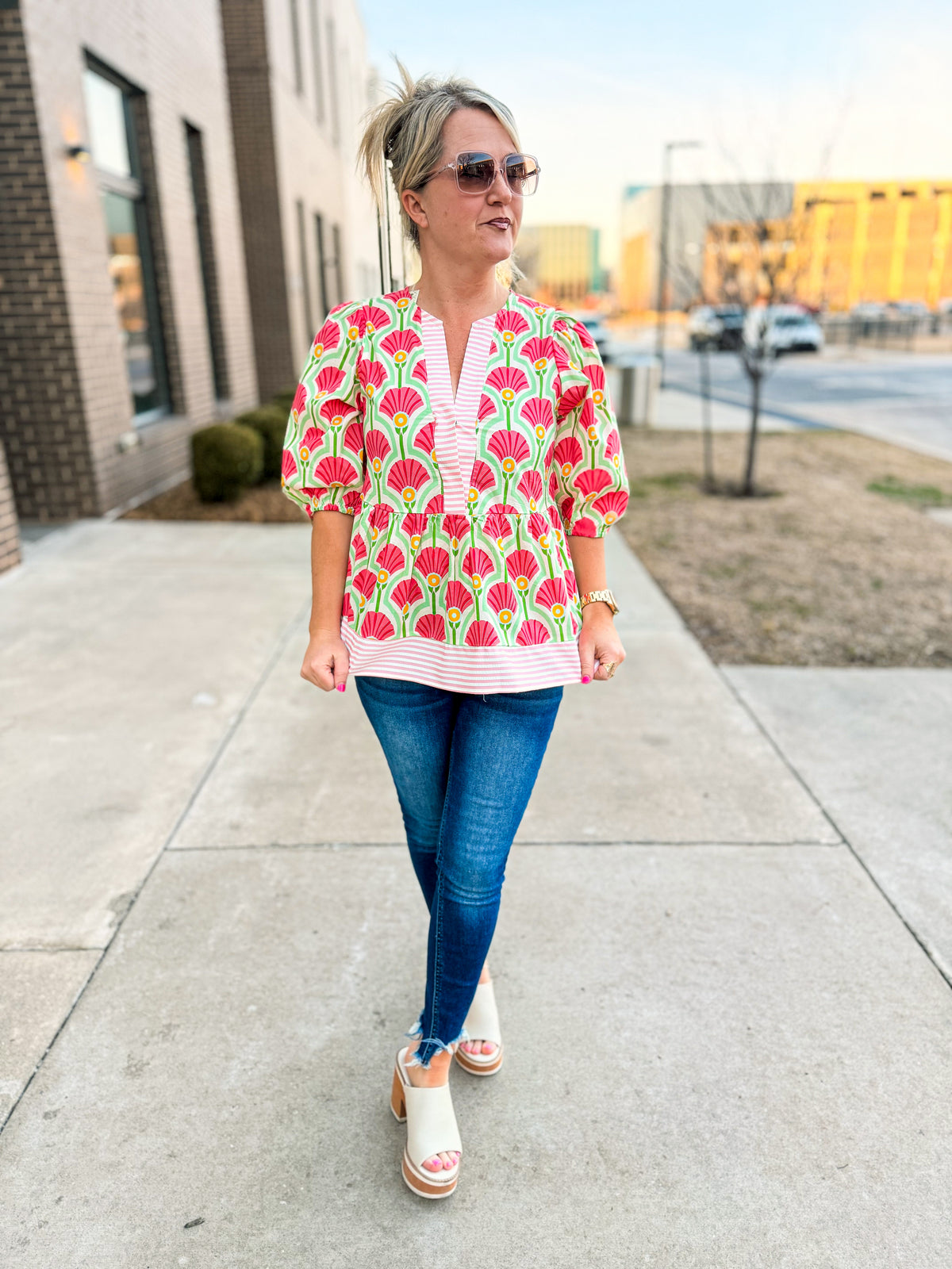 She & Sky Spring Top-Pink