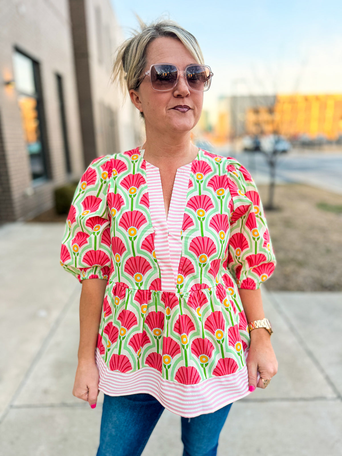 She & Sky Spring Top-Pink