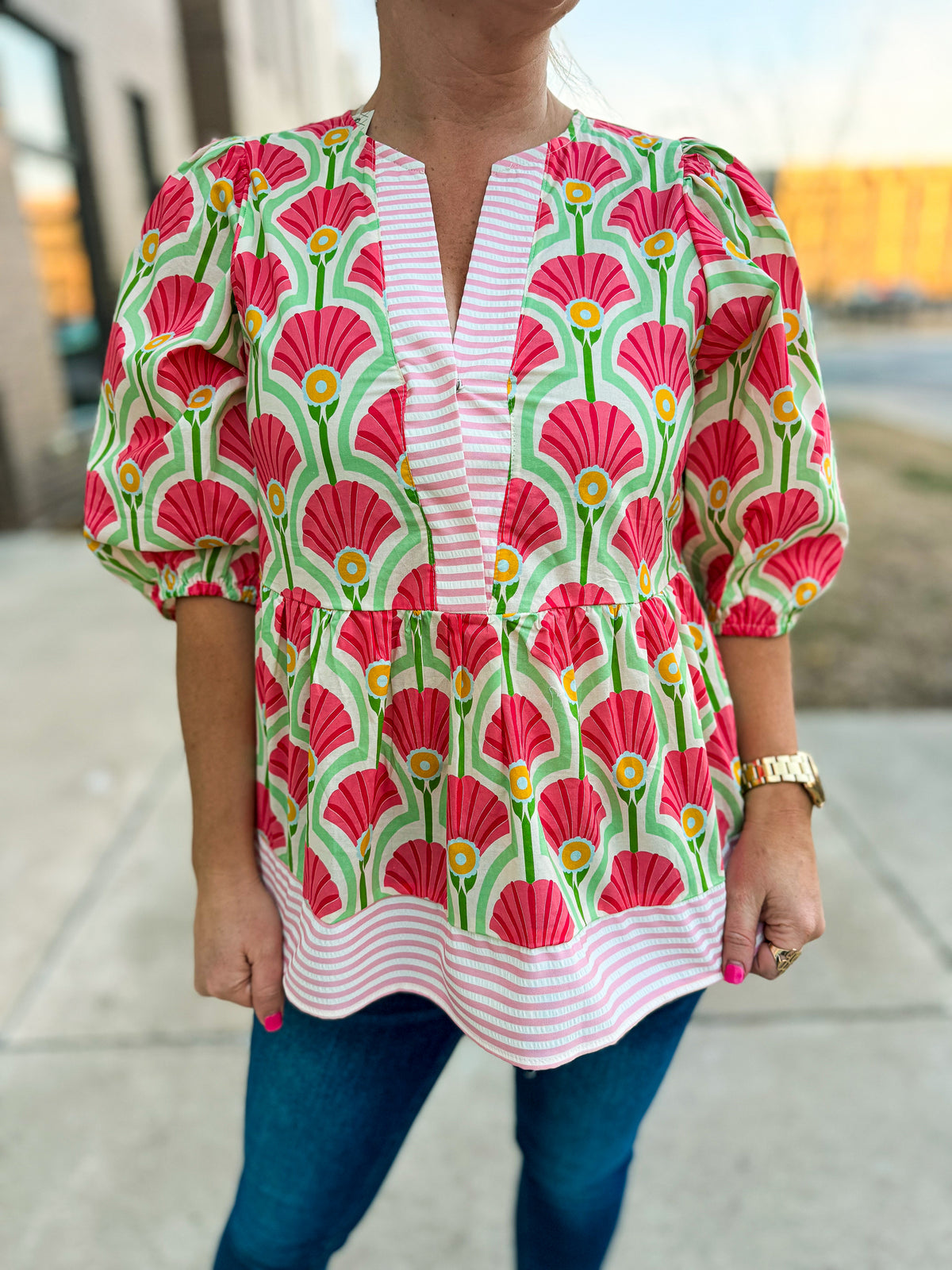 She & Sky Spring Top-Pink