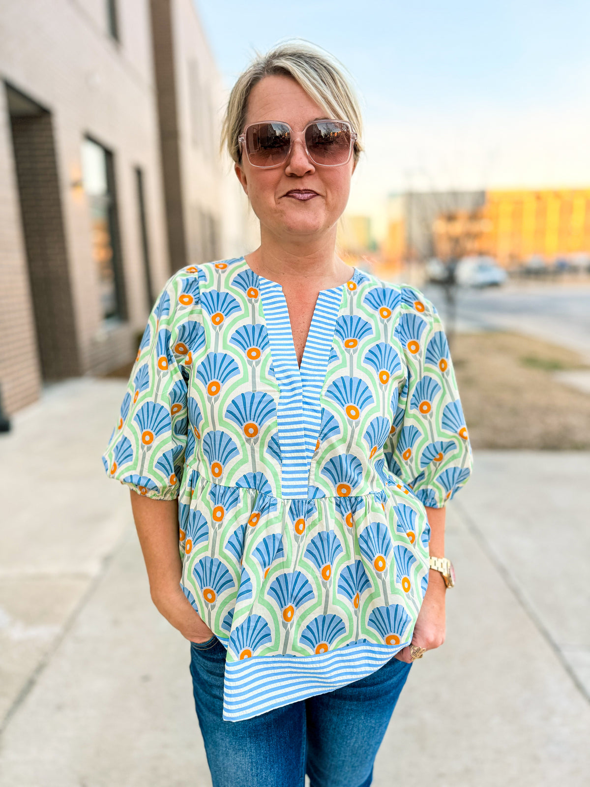 She & Sky Spring Top-Blue