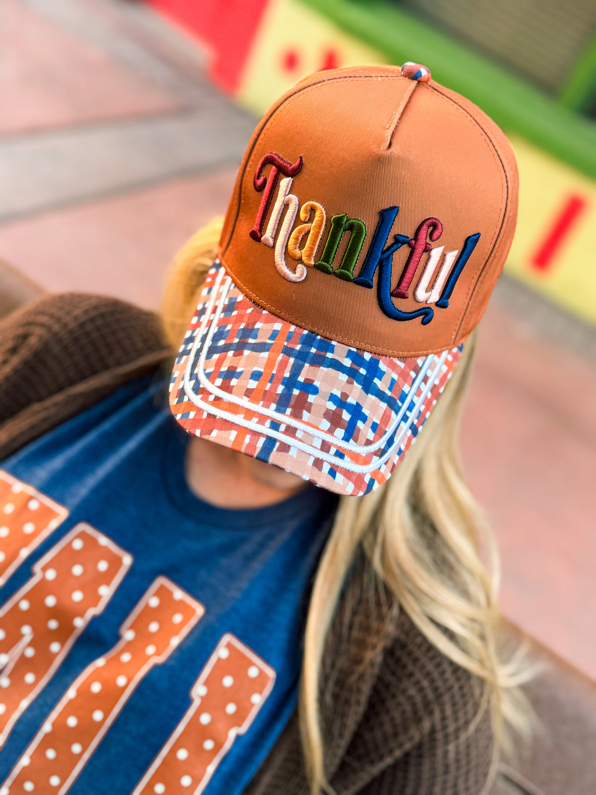 Thankful Plaid Cap-Brown
