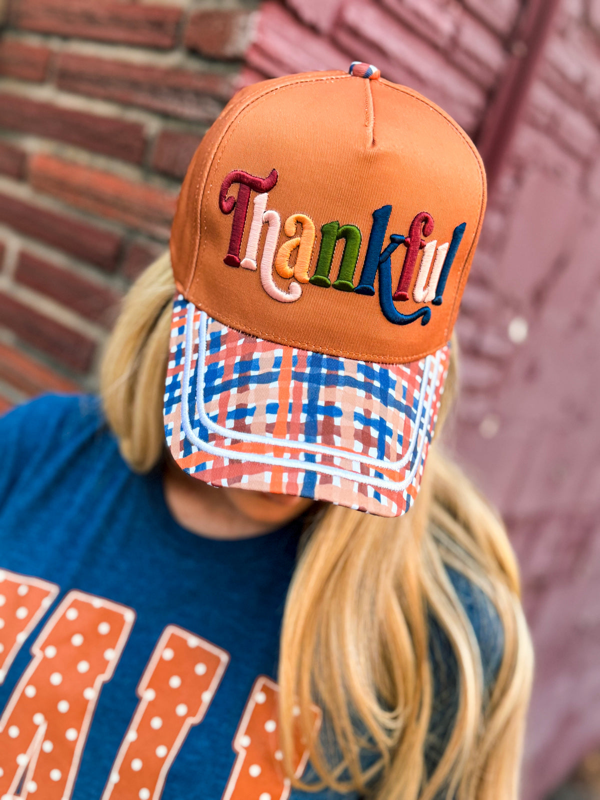 Thankful Plaid Cap-Brown