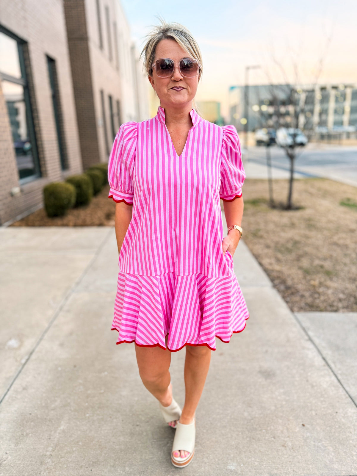 Pink & Red Striped Entro Dress