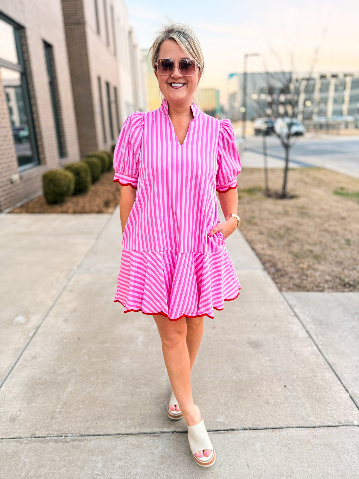 Pink & Red Striped Entro Dress