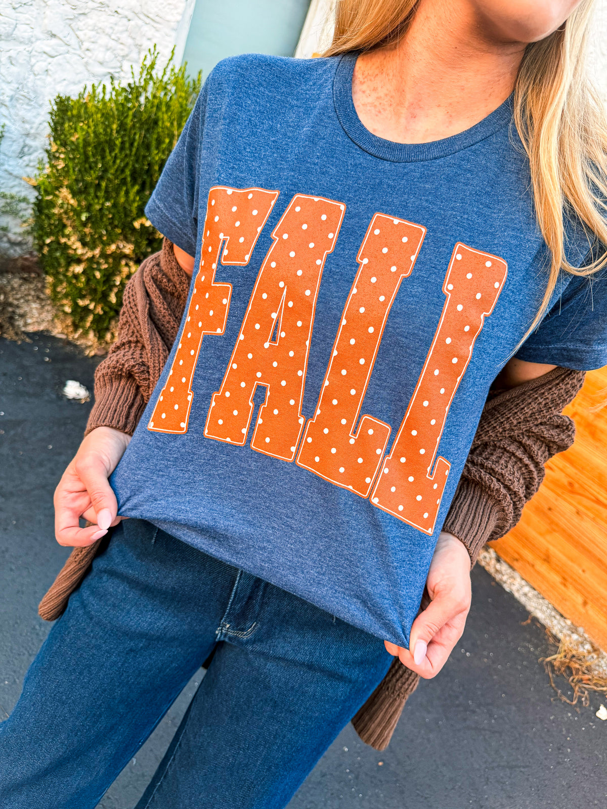 Blue Polka Dot Fall Tee