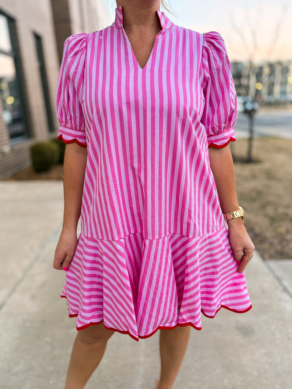 Pink & Red Striped Entro Dress
