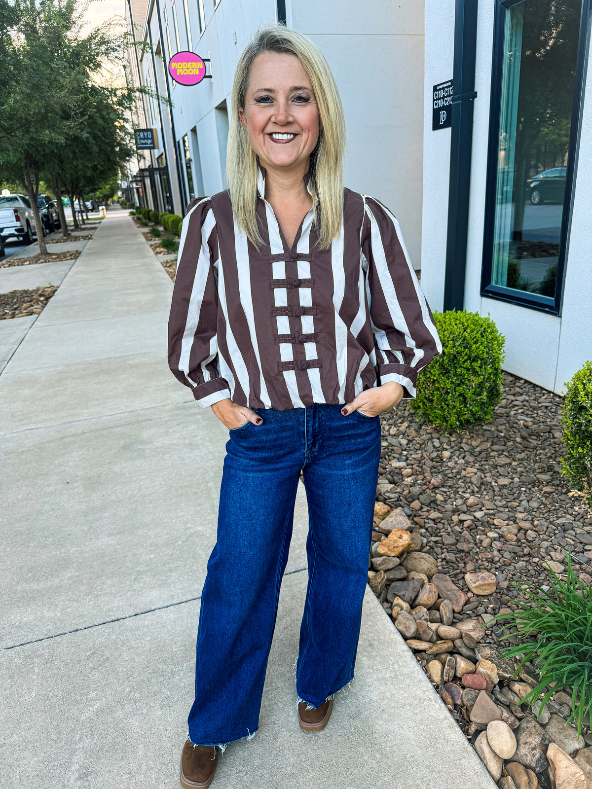 Brown Striped Bubble Entro Top