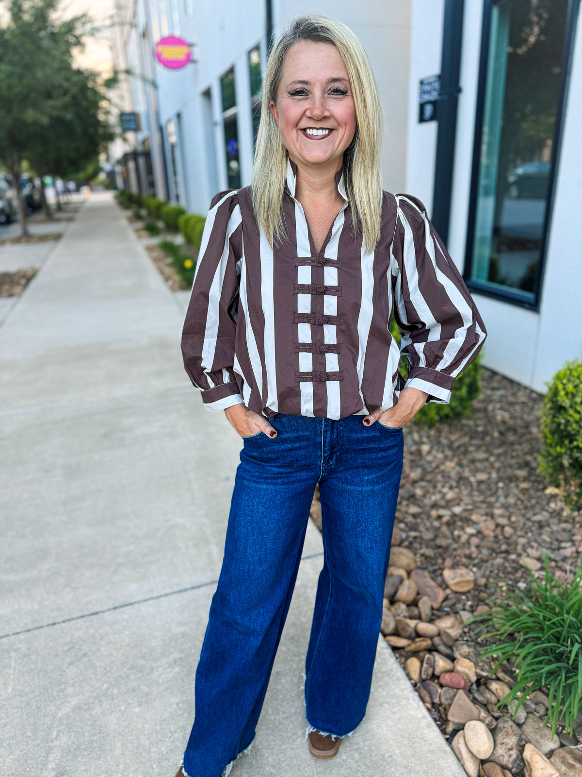 Brown Striped Bubble Entro Top