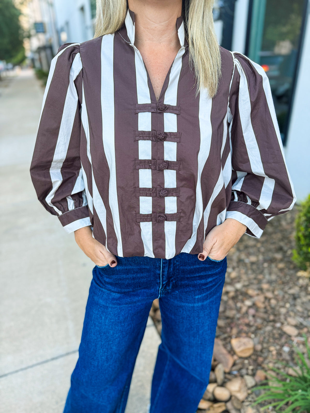 Brown Striped Bubble Entro Top
