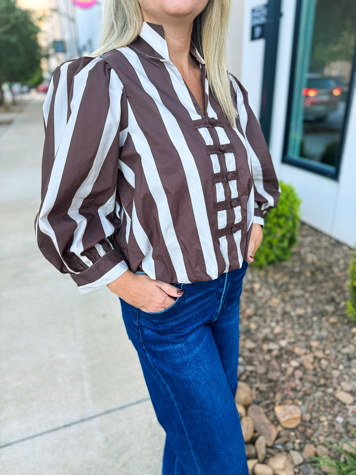 Brown Striped Bubble Entro Top