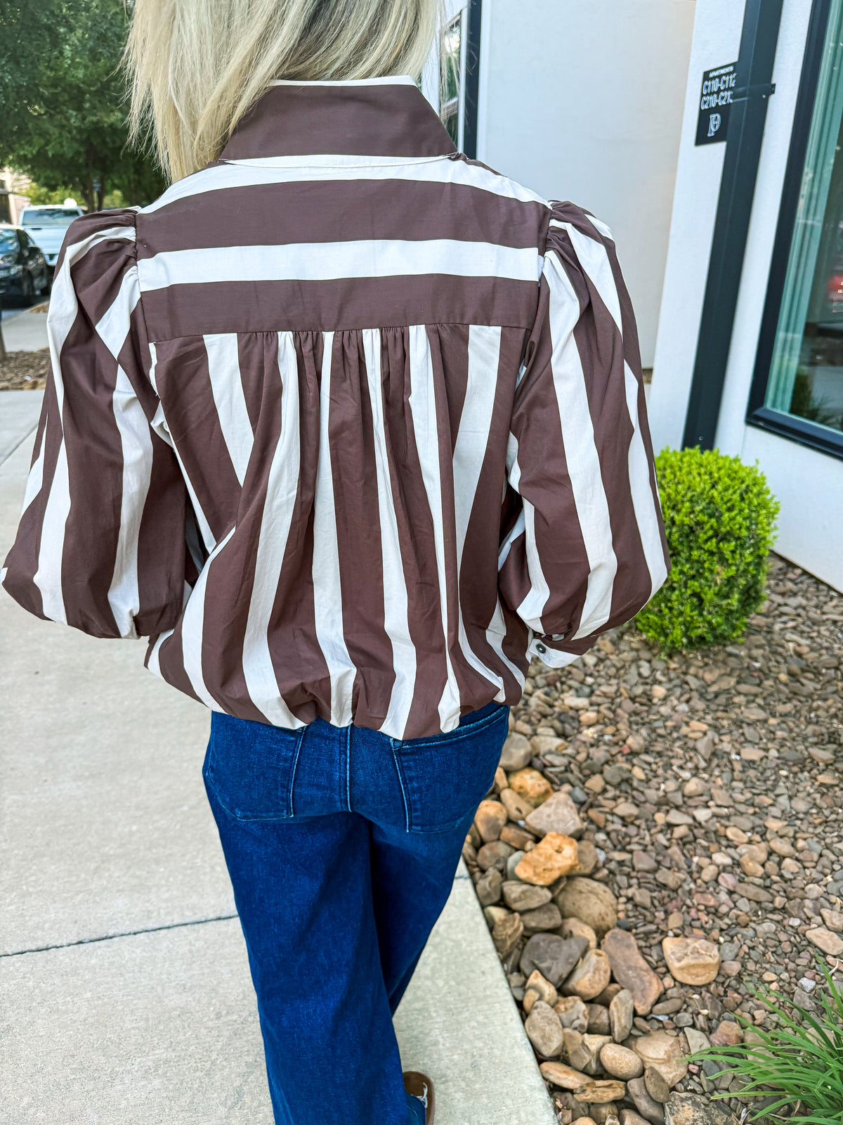 Brown Striped Bubble Entro Top