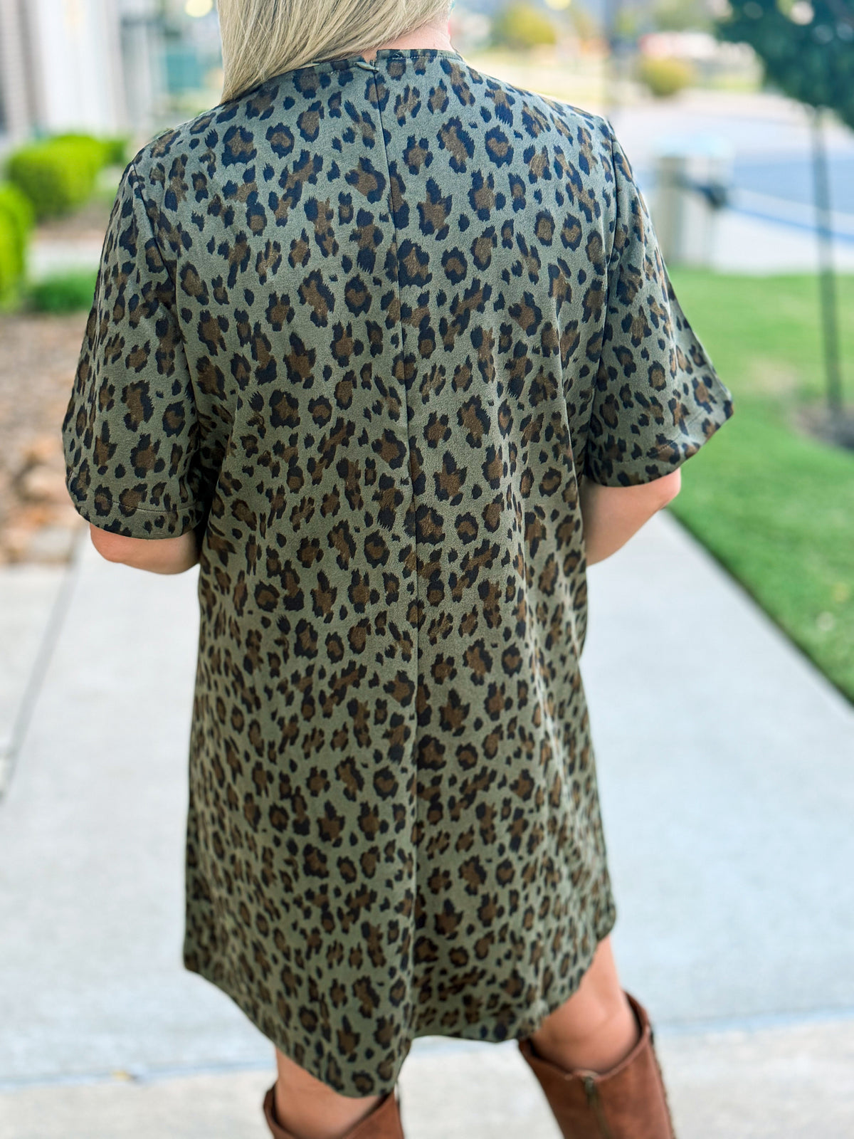 Entro Green Suede Leopard Dress