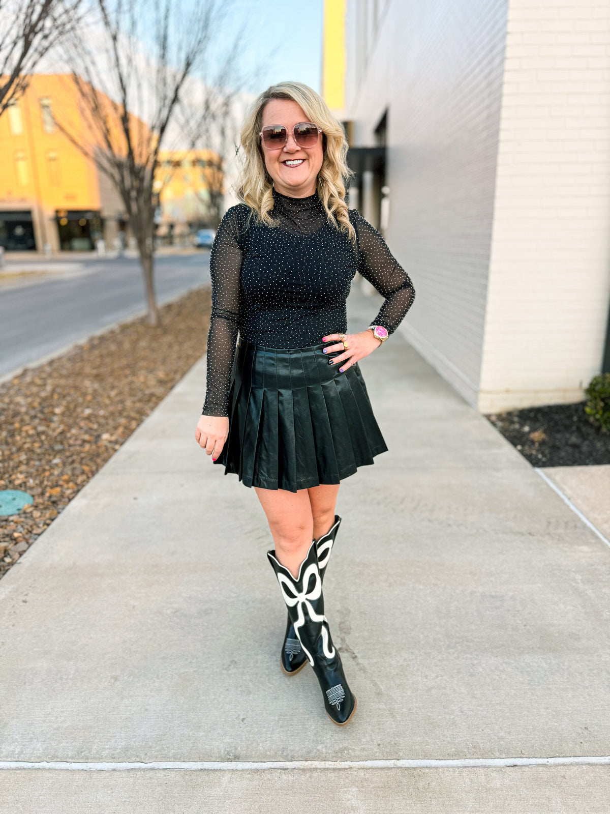 Black Rhinestone Mesh Top-Zutter