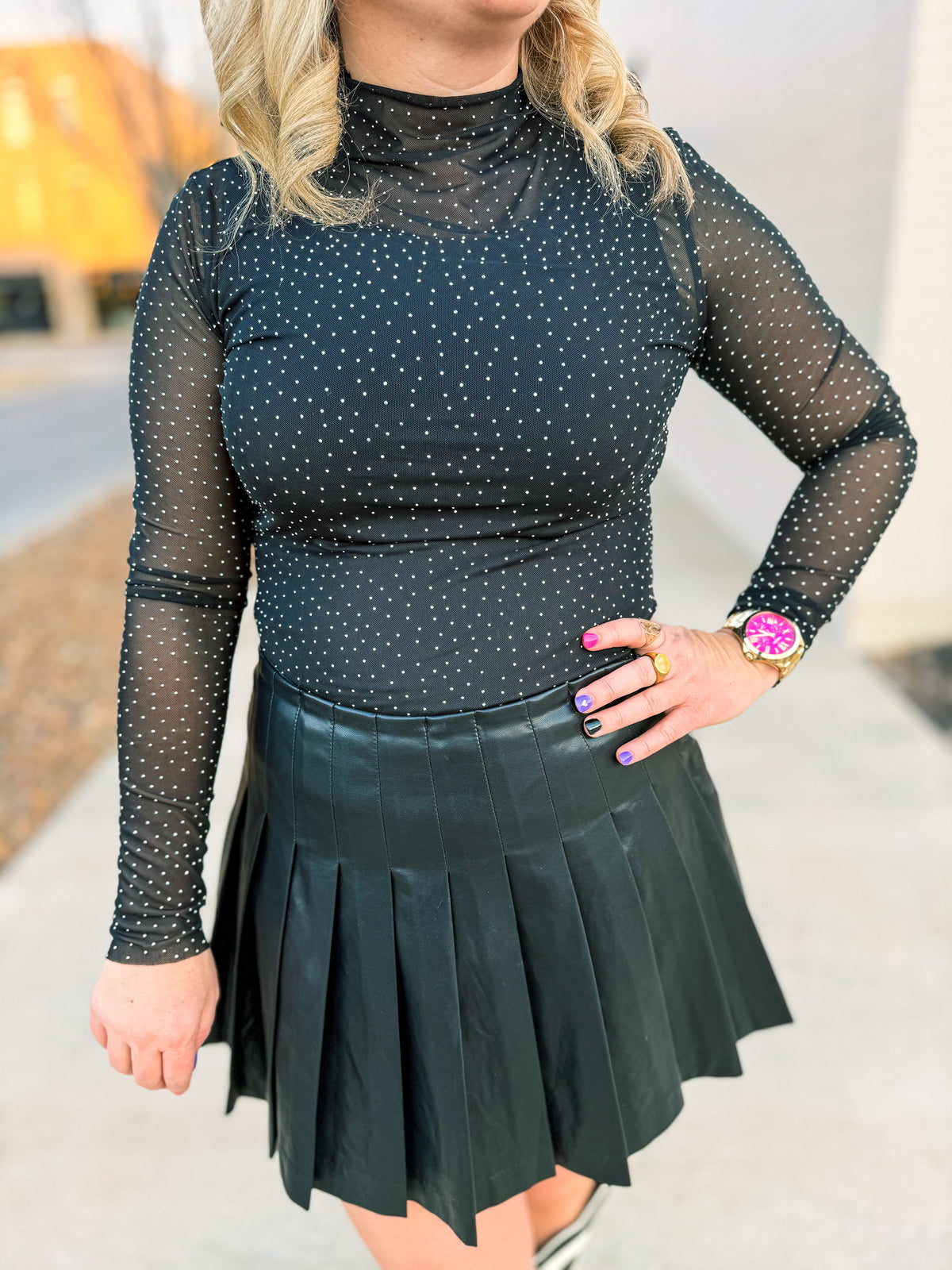 Black Rhinestone Mesh Top-Zutter