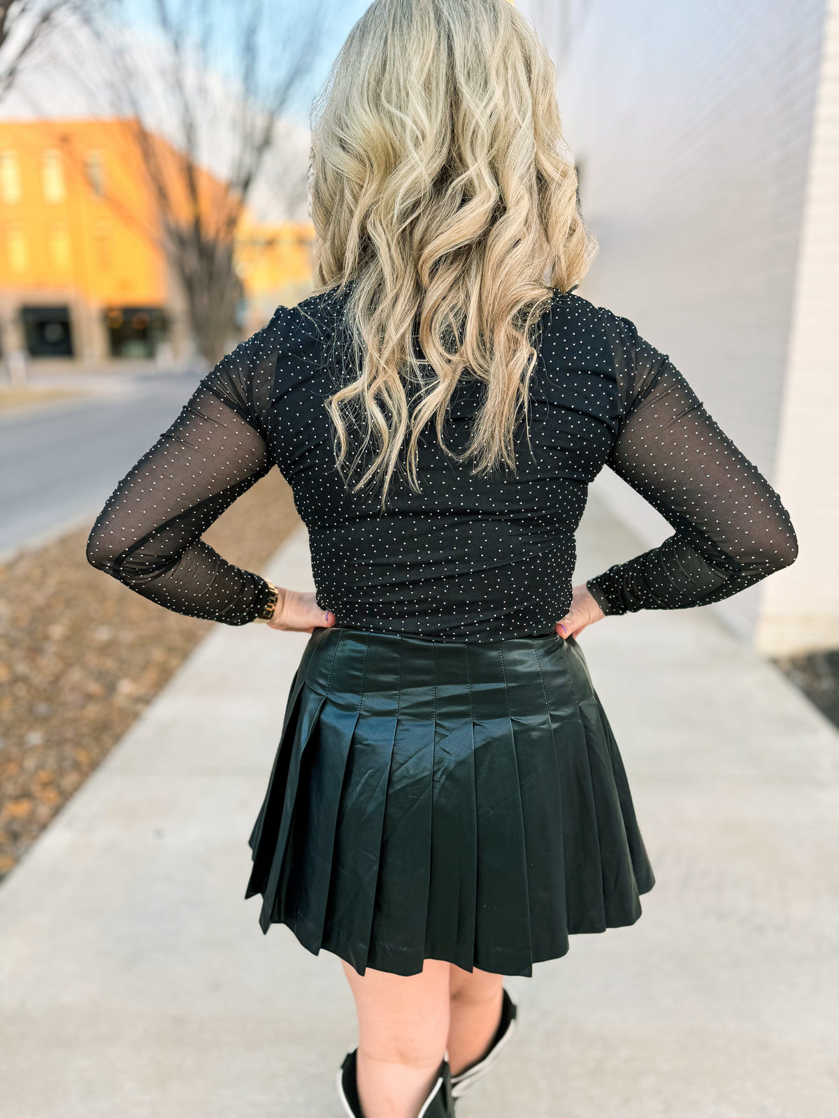 Black Rhinestone Mesh Top-Zutter