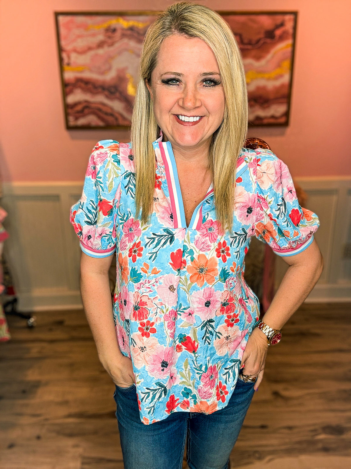 Pink & Teal Umgee Top