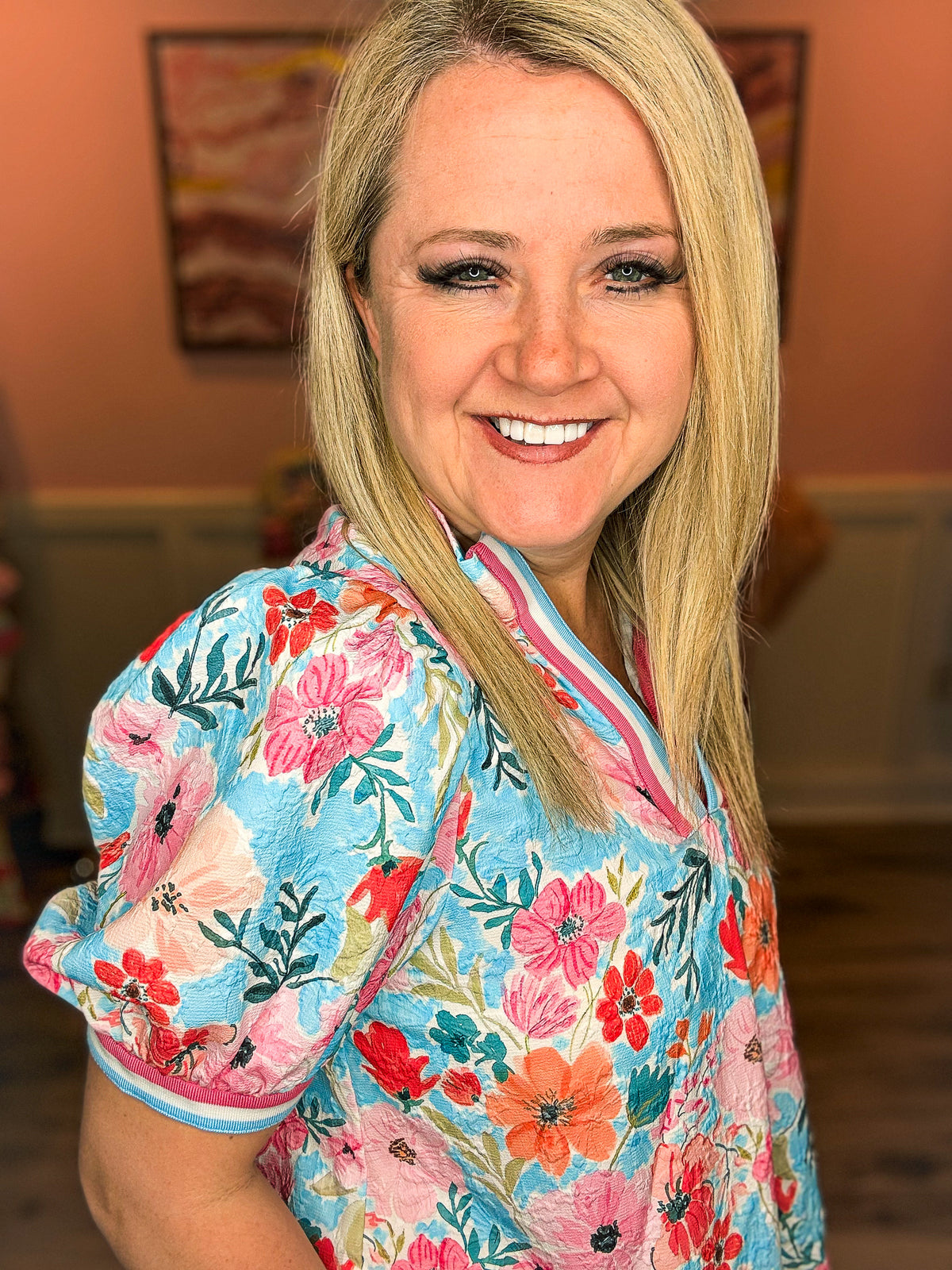 Pink & Teal Umgee Top