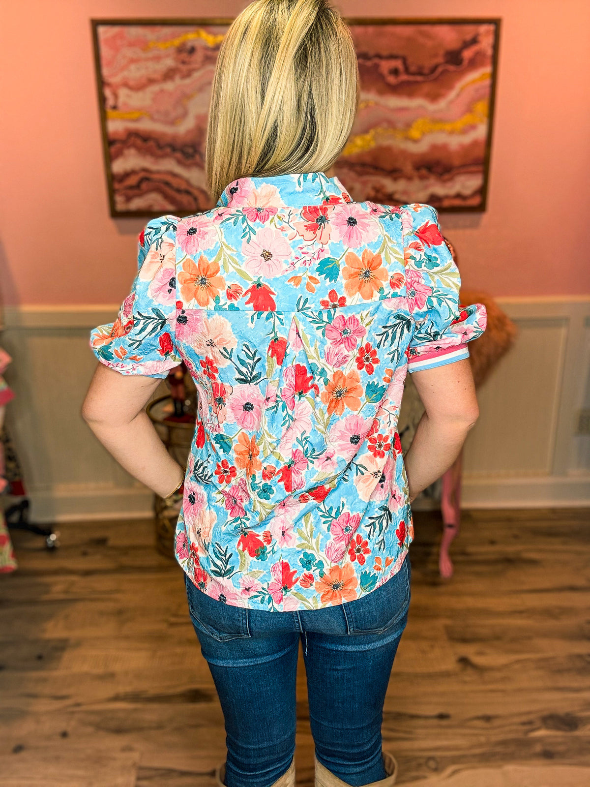Pink & Teal Umgee Top